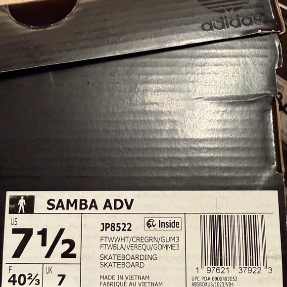 Adidas Men 7.5 women’s 9 Samba ADV White/Green retro inspired sneakers - Picture 4 of 5